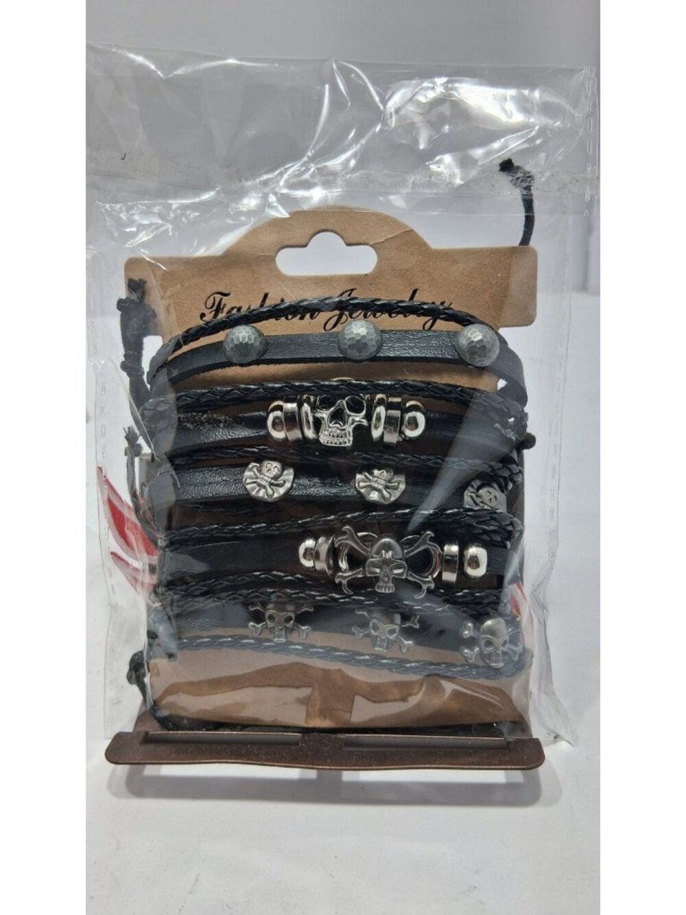 5 PC PU Leather Punk Bead Bracelet Stackable Adjustable Tie New 2